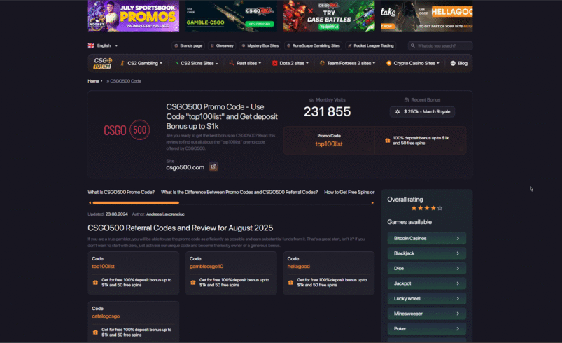 CSGO500 Referral – Earn Free Coins